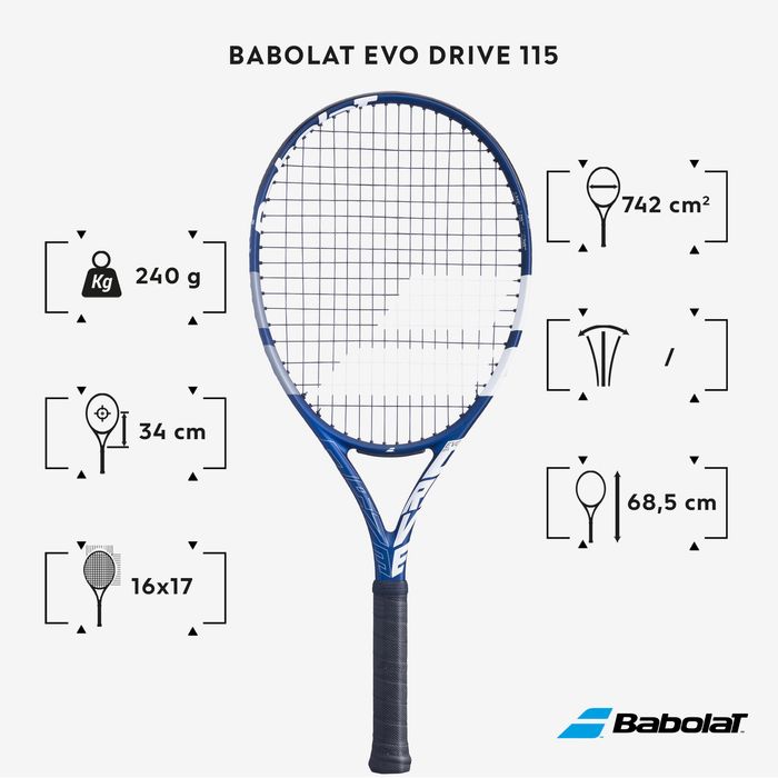 Raquete de ténis adulto - Babolat evo drive 115 azul 240g