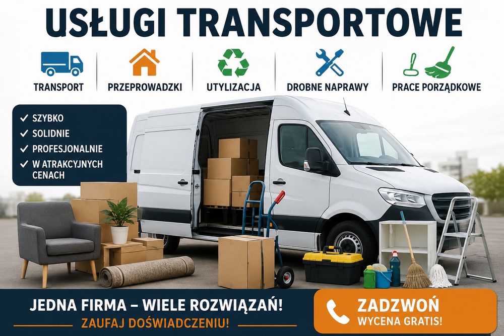 Transport Bus Przeprowadzki Utylizacja Prace porządkowe Drobne naprawy Wywóz mebli gabarytów