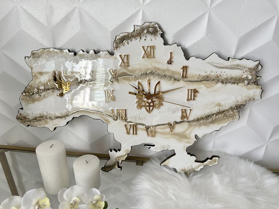 Годинник карта України 100см. , ідея для подарунку, часы из смолы