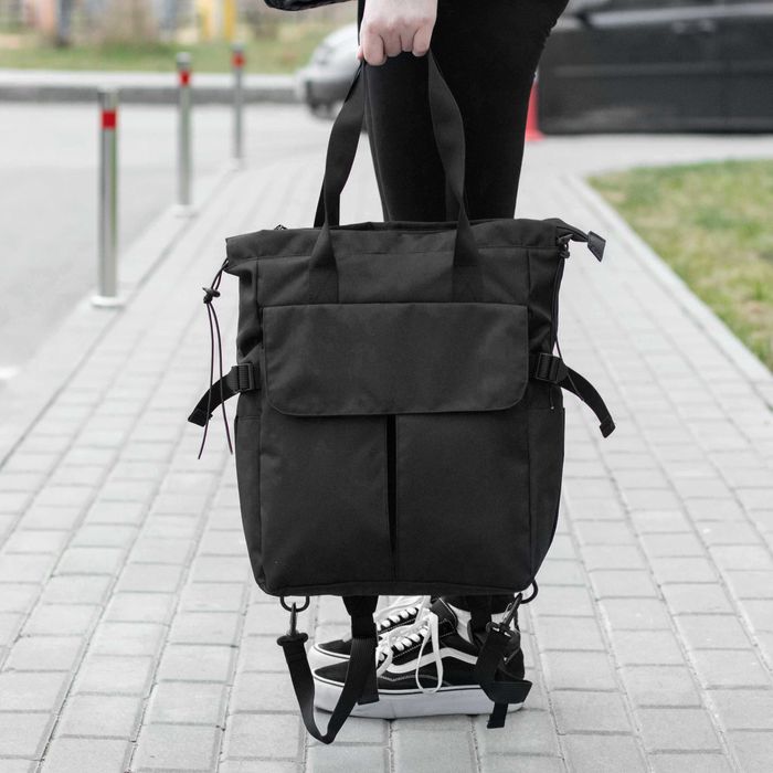 Жіноча сумка шоппер-рюкзак чорна тканинна