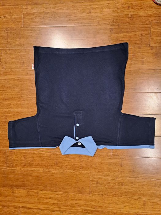 Polo dziecięce na 128 cm, granatowe z błękitnym,