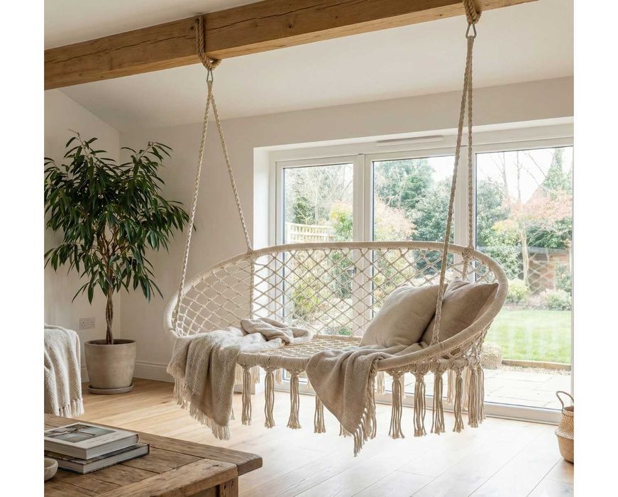 HIT Huśtawka Bocianie Gniazdo Fotel wiszący Hamak BOHO Dwuosobowa XXL