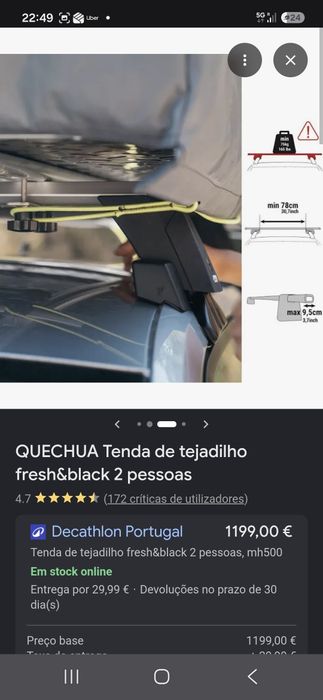 Tenda Tejadilho Quechua Com Avancado Fresh and Black 2 Pax