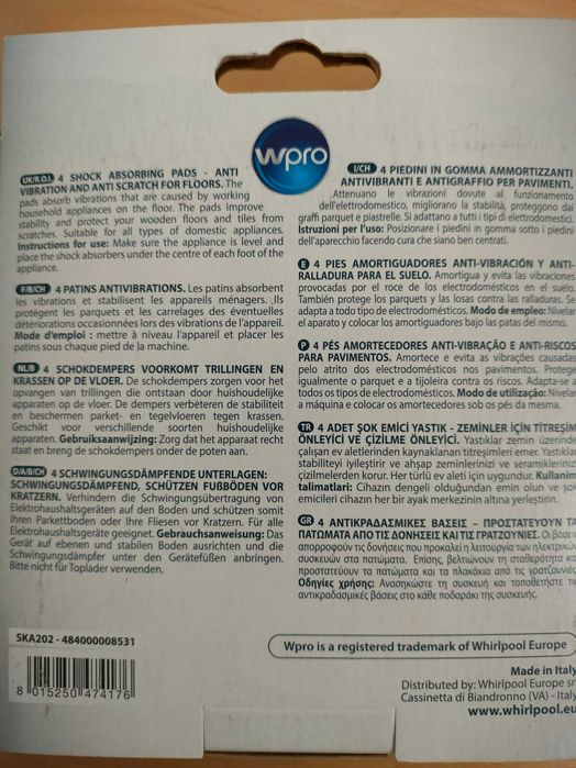 Pés Amortecedores e Antiderrapantes para máquina de lavar WPRO