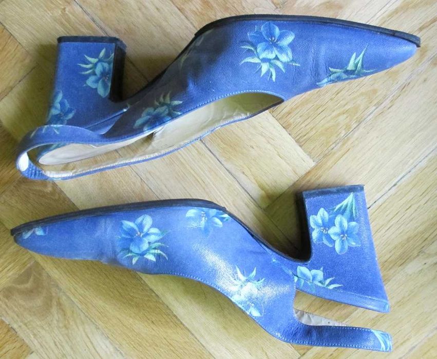 Buty LINEA WALLY'S VENEZIA włoskie niebieskie chaber obcas kwiaty 39,5