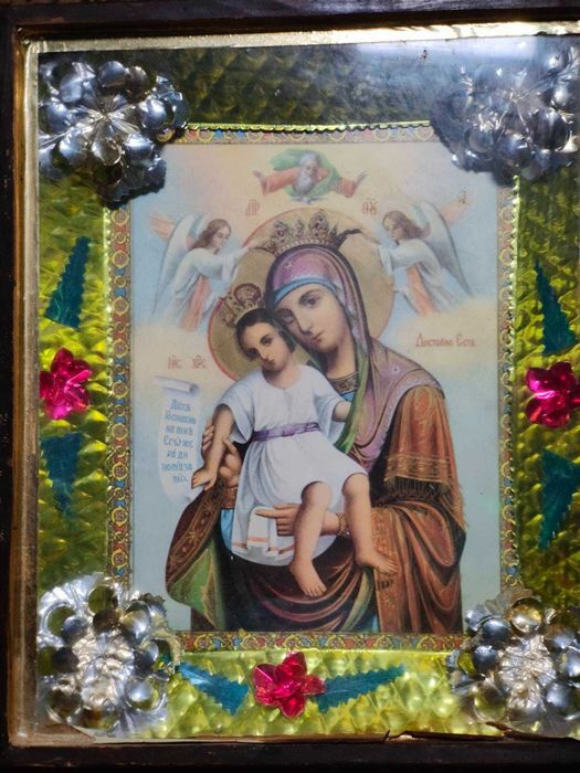 Вінчальна пара з образами в кіоті із дерева під склом старовинна