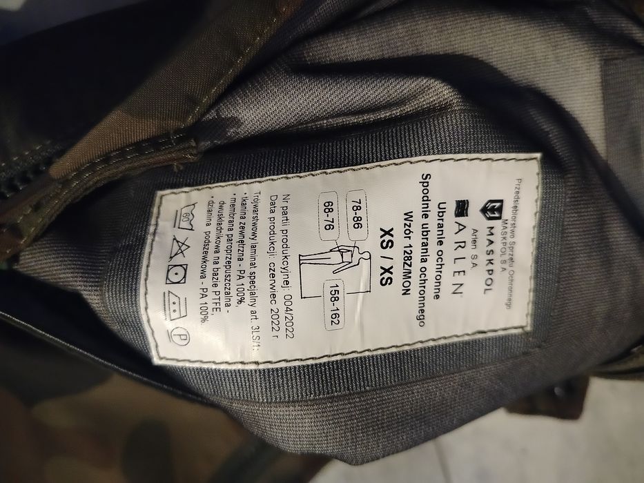 Spodnie wojskowe ubrania ochronnego 128z, jak nowe, XS/XS, wz. 93