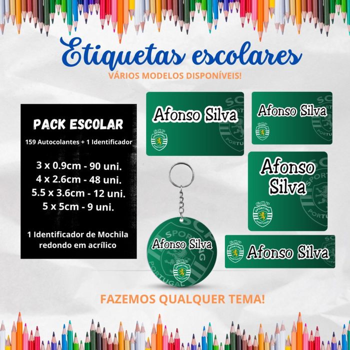 Pacote etiquetas escolares • 159 etiquetas + 1 identificador de mochila