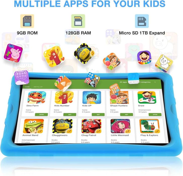 DOOGEE Tablet U10KID para crianças, 10,1 polegadas, 9 GB +128 GB
