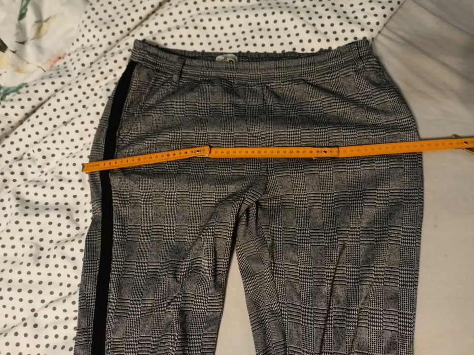 spodnie elastyczne na gumce chino chinosy krata 38 M wiosna