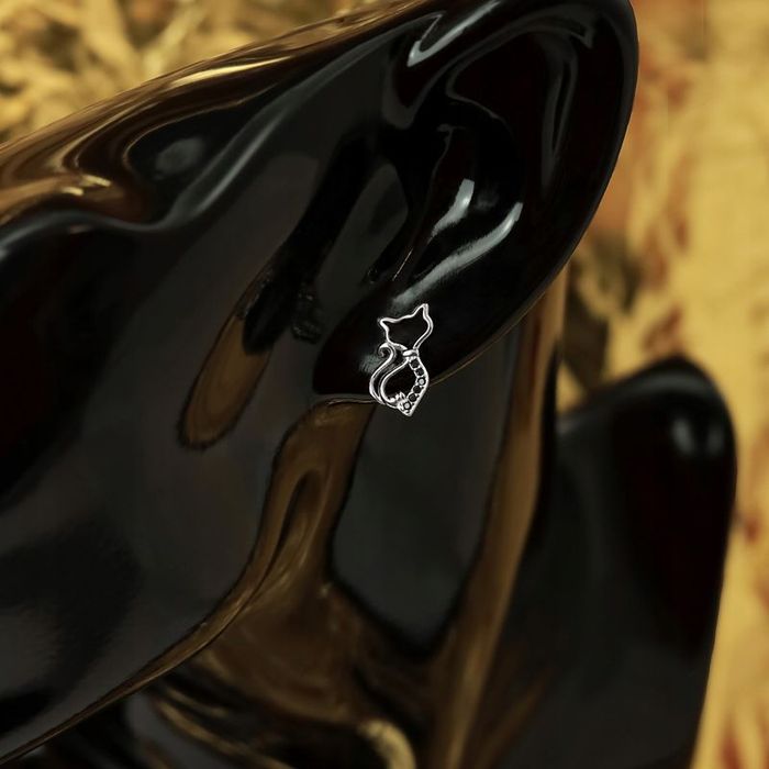 Kolczyki Srebrne Dla Dziewczynki Kotki Z Cyrkoniami Pr.925 Wkrętki Szt