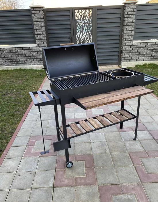 Пересувний мангал гриль з кришкою для барбекю метал 5 мм ПОСИЛЕНИЙ