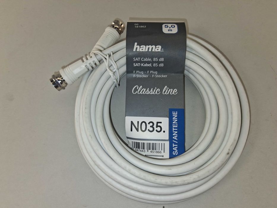 N035 Kabel Antenowy Satelitarny Hama Classic Line 85DB F-Plug 5M Biały ...
