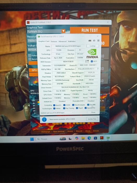 Геймерський ноутбук PowerSpec 1530 i7-10875H RTX 2070 Super 8Gb 240Hz