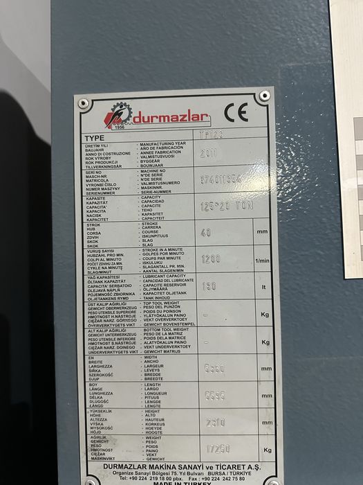 Координатно просичной пресс DURMA TP 123 .