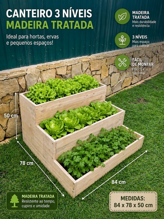 Vendo canteiro para horta com 3 andares.  Medidas 84cm x78cm x 50cm.