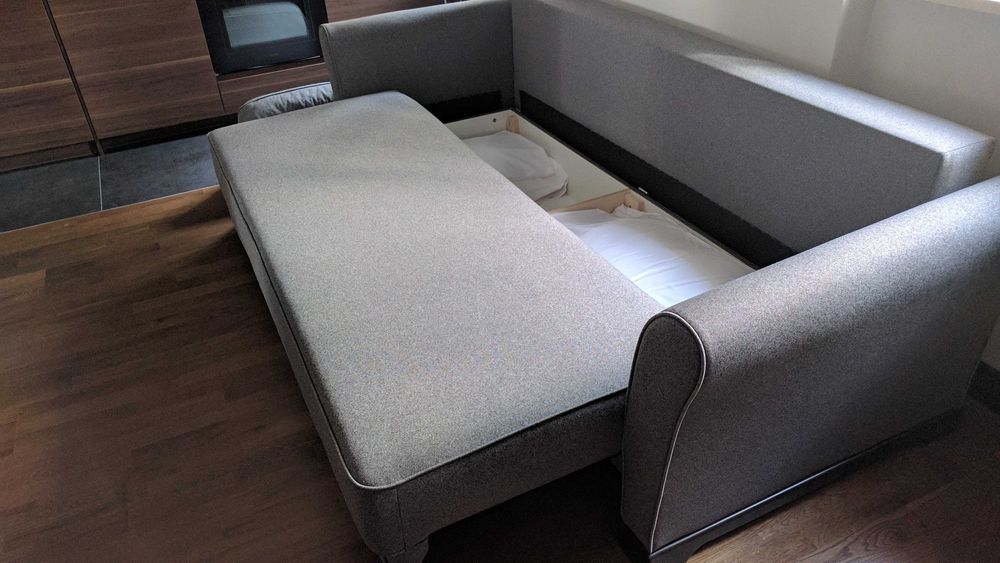 sofa 225 cm, rozkładana do spania, szara, nowoczesna