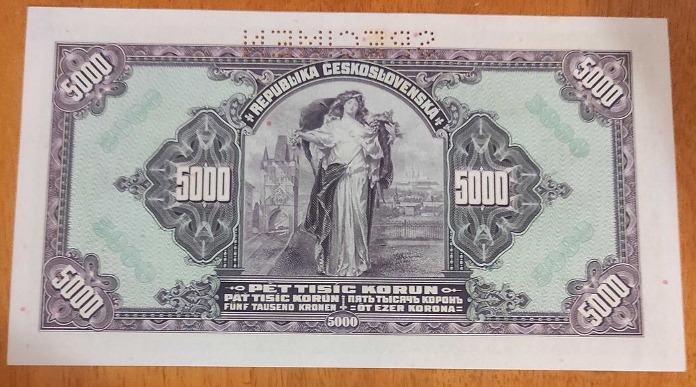 linda nota da checoslovaquia 5000 korun 1920 nova rara