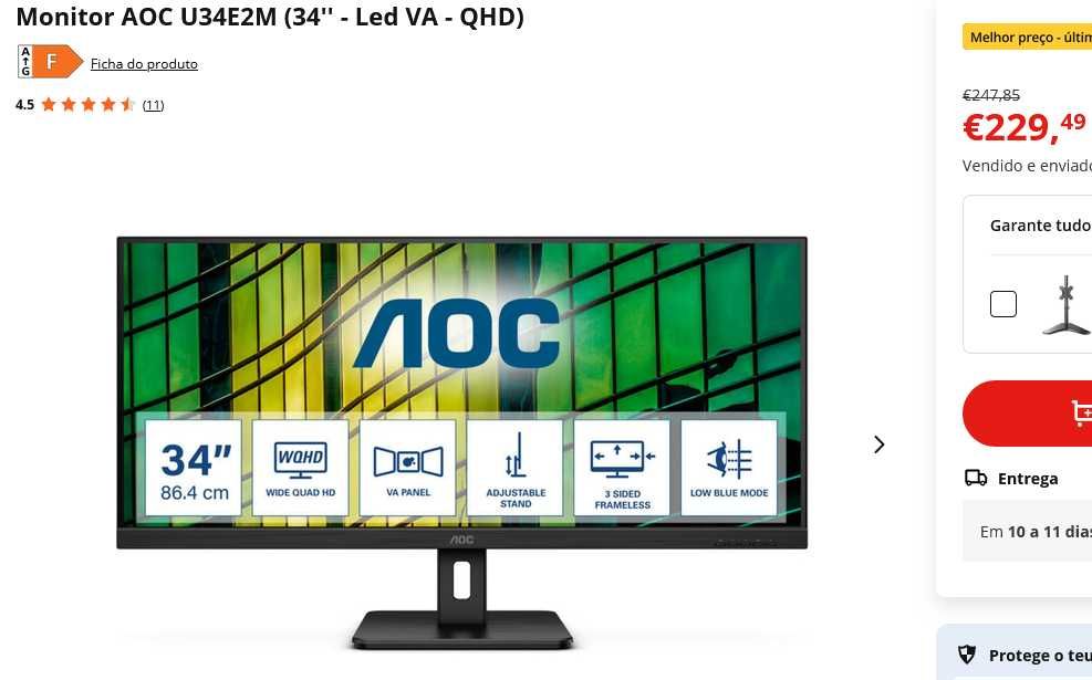 Monitor AOC U34E2M 34 polegadas