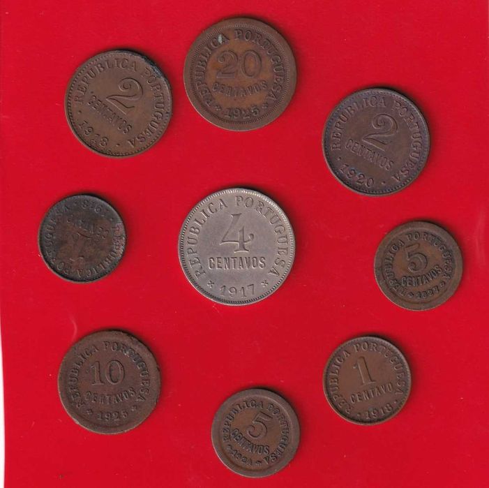 Lote 9 Moedas Centavos 1917 a 1924 , 1º Republica