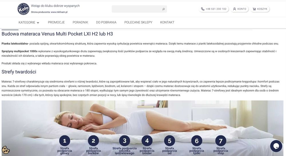 Materac Koło Venus Multi Pocket H2/H3 Alergic 180/200