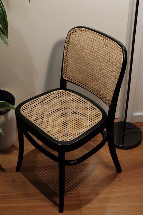 Cadeiras em Ratan/Palha em madeira preta