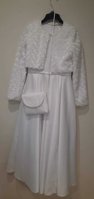 Sukienka komunijna + bolerko + torebka, wysoka dziewczynka 140/146 cm