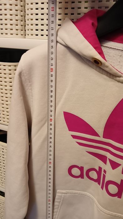Biała oryginalna bluza adidas z kapturem różowe logo