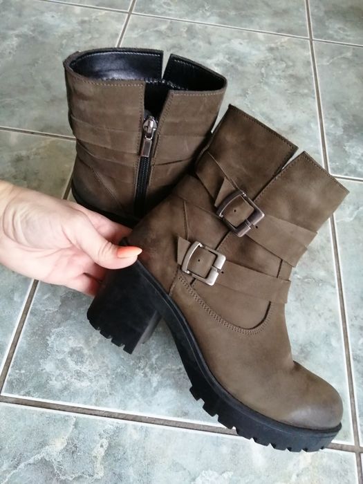 Buty skórzane oliwkowe polskie zimowe r. 36,5