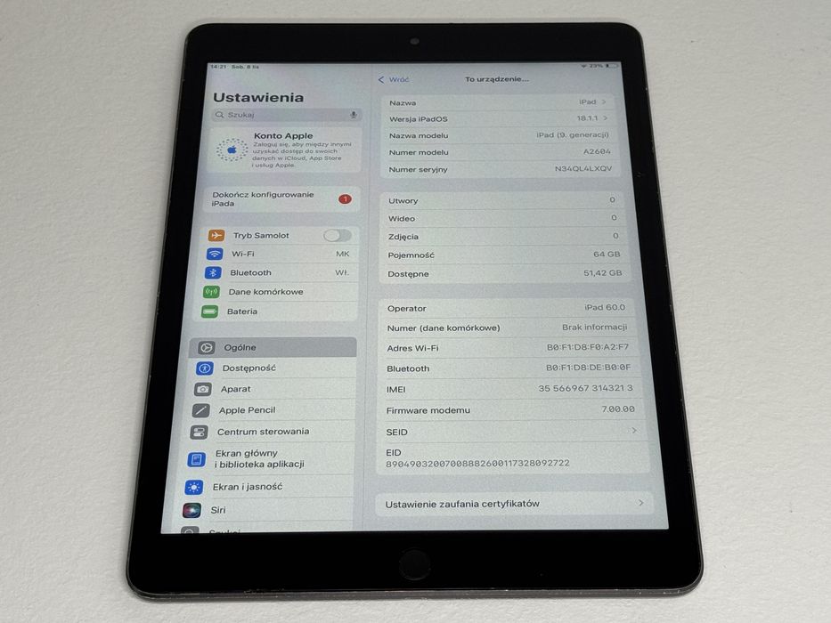 iPad 9. gen. (A2604) - 64GB - Cellular (LTE) - faktura VAT 23%