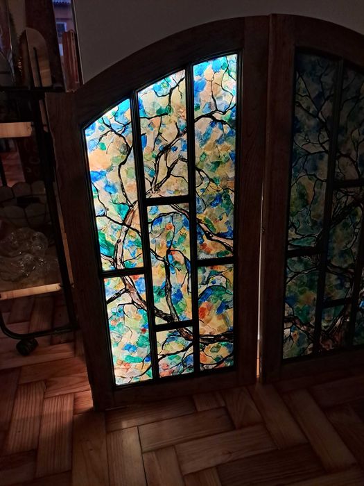 Vitral decorativo pintado janelas madeira