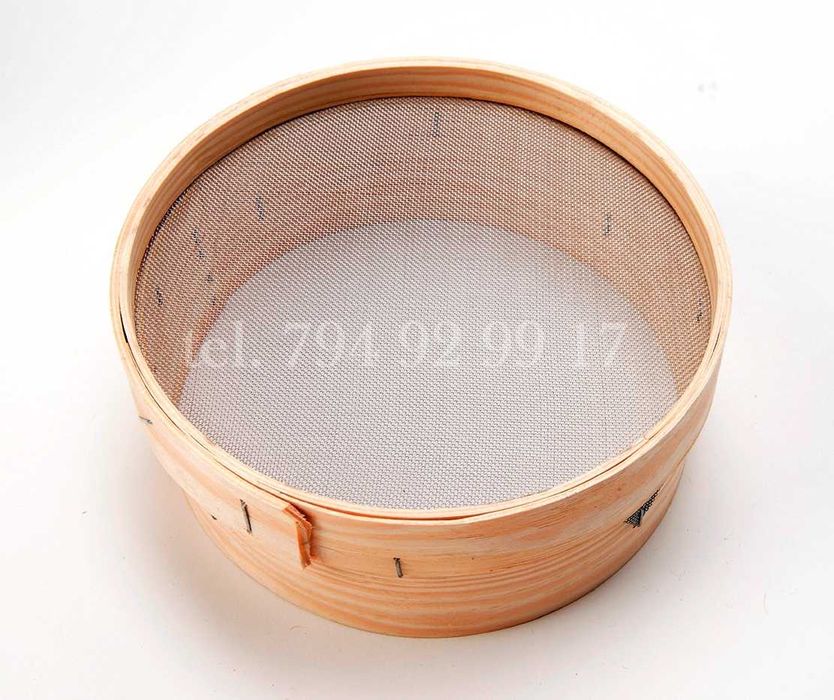 Sito kuchenne sitko do mąki obejma drewniana 23cm siatka tkana nylon
