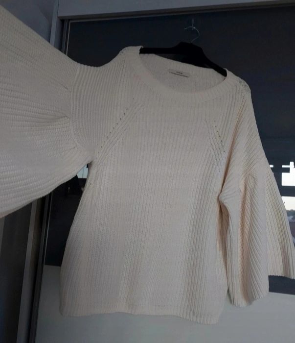 Bawełniany śmietankowy sweterek / dzwonowate rękawy George r.XL/42 UNI