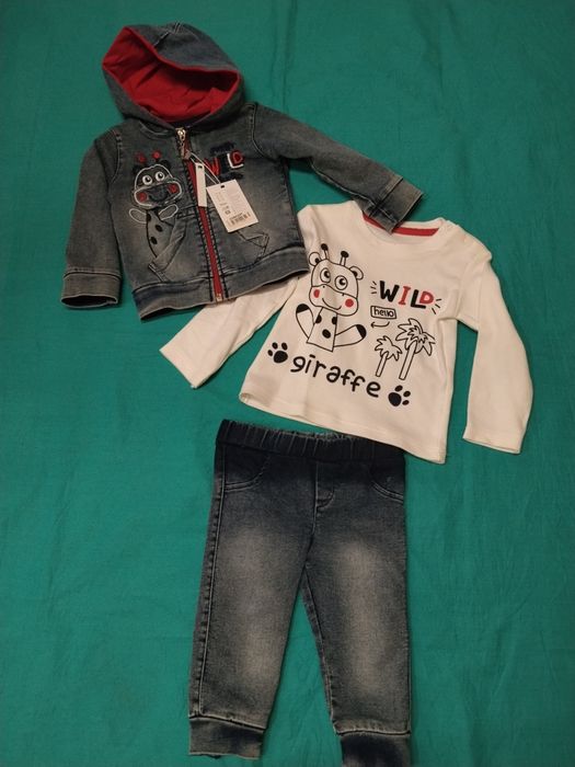 Komplet 3cz.niemowlęcy dżins chłop.6-9m.