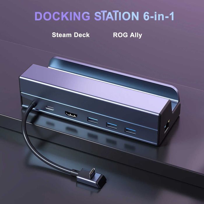 Док-станція Daguaika 6в1 Steam Deck/ROG HDMI/Ethernet/USB 3/USB-C 90W