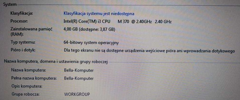 Laptop Packard Bell, matryca 17,3 cala, Intel i3