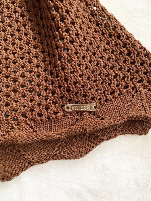 Jasna brązowa ażurowa bluzka długi rękaw S 36 M 38 guess vintage 00s