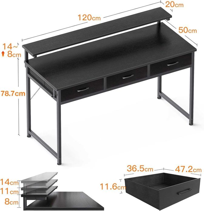 Mesa secretária prateleira ajustável e gavetas 120x50 NOVO ENVIOGRÁTIS