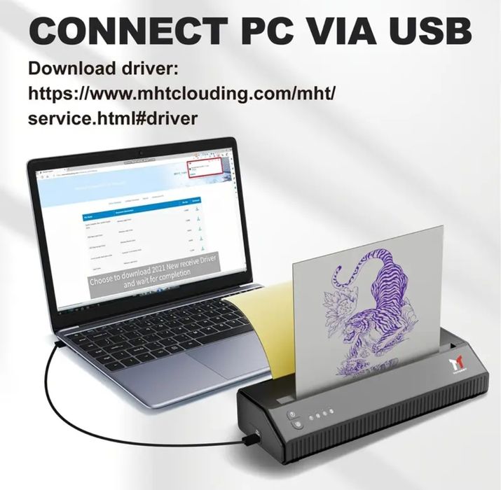 Професійний тату трансферний принтер MHT-P8008, Bluetooth/USB, iOS/Android/Win/Mac