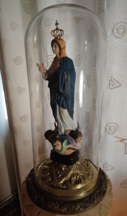 Estátua Nossa Senhora do Sameiro coroada + redoma