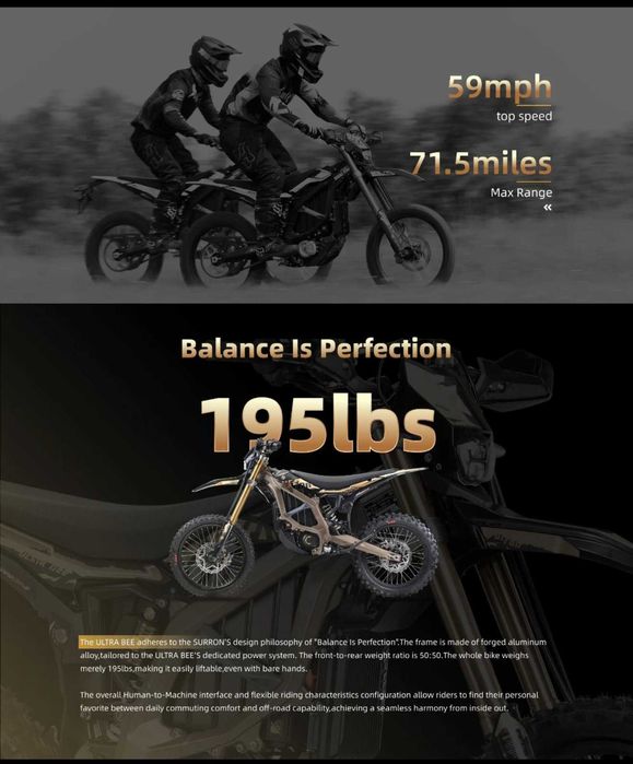 Surron Ultra Bee 74В, 21 кВт, 60 А/ч