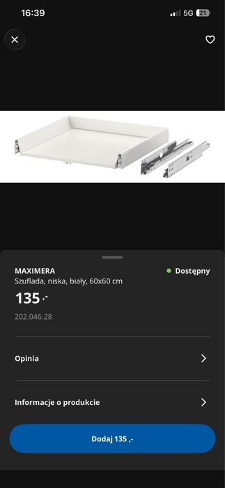 Szuflada maximera 60 oraz front ikea