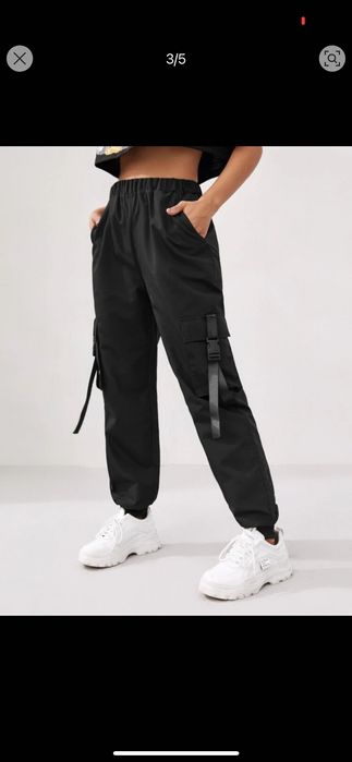 Nowe spodnie damskie czarne bojówki modne militarne 34 xs