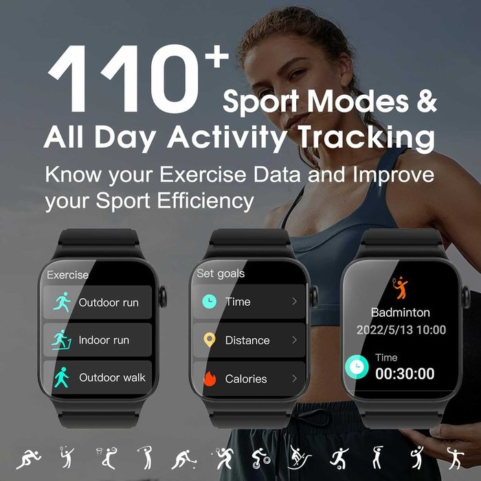 Stecei 1,85-calowy smartwatch z ekranem HD z monitorem tętna / snu