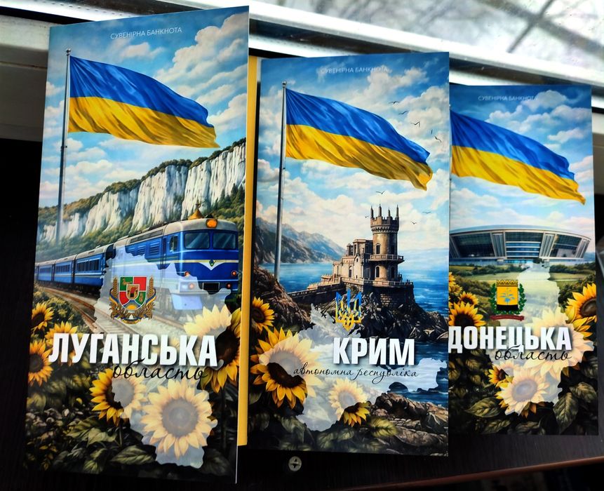 В буклеті АР Крим/Донецька/Луганська обл. Сувенірні банкноти 2026 р