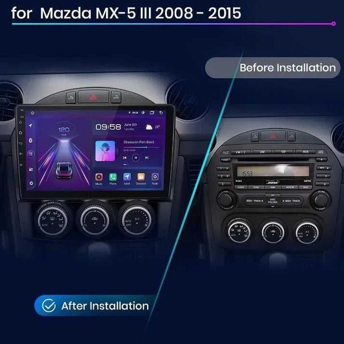 Mazda MX-5 2008–2015 – Radio Android 15 9" CarPlay Android Auto GPS Nawigacja Stacja Multimedialna WiFi Bluetooth PL 1GB/32GB