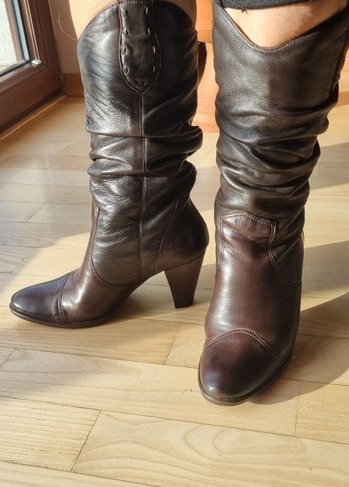 Skórzane Kozaki damskie r.35 Lizard jesień zima