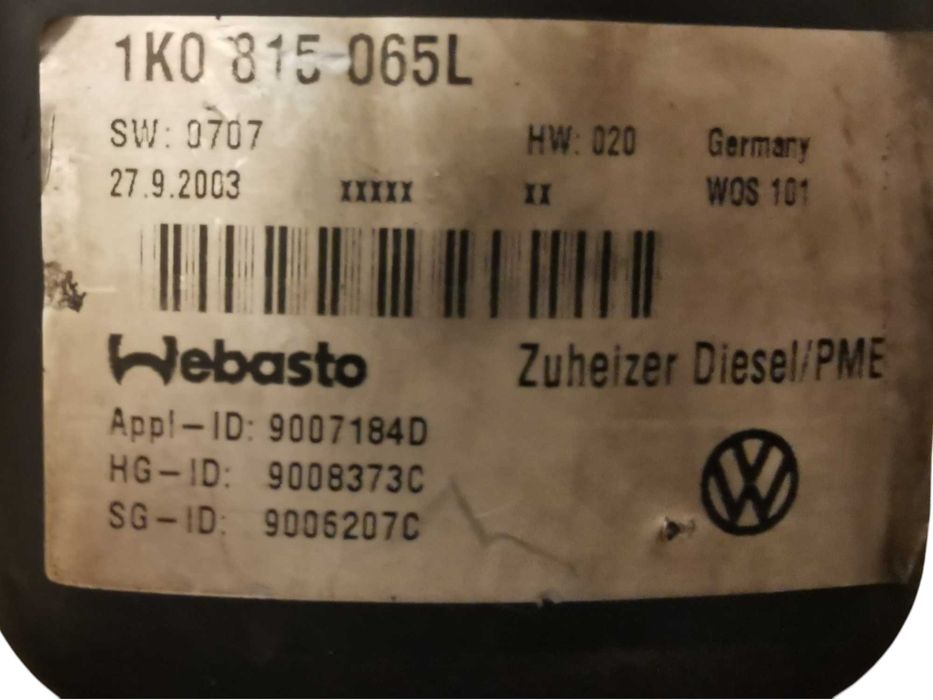 Webasto Dogrzewacz Touran Caddy Passat Skoda Regenerowany !