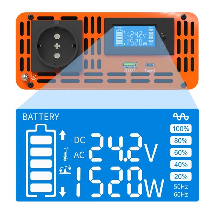 Інвертор DATOUBOSS 1500 Вт(2000 пікова) 24В з ПДК
Ціна