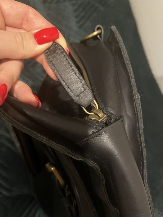 Torba skórzana na laptopa na dokumenty gruba skóra Pier One czarna